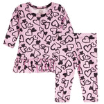 2pc Pink & Black Heart Ruffle Tunic Set - Denny's