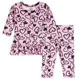 2pc Pink & Black Heart Ruffle Tunic Set - Denny's