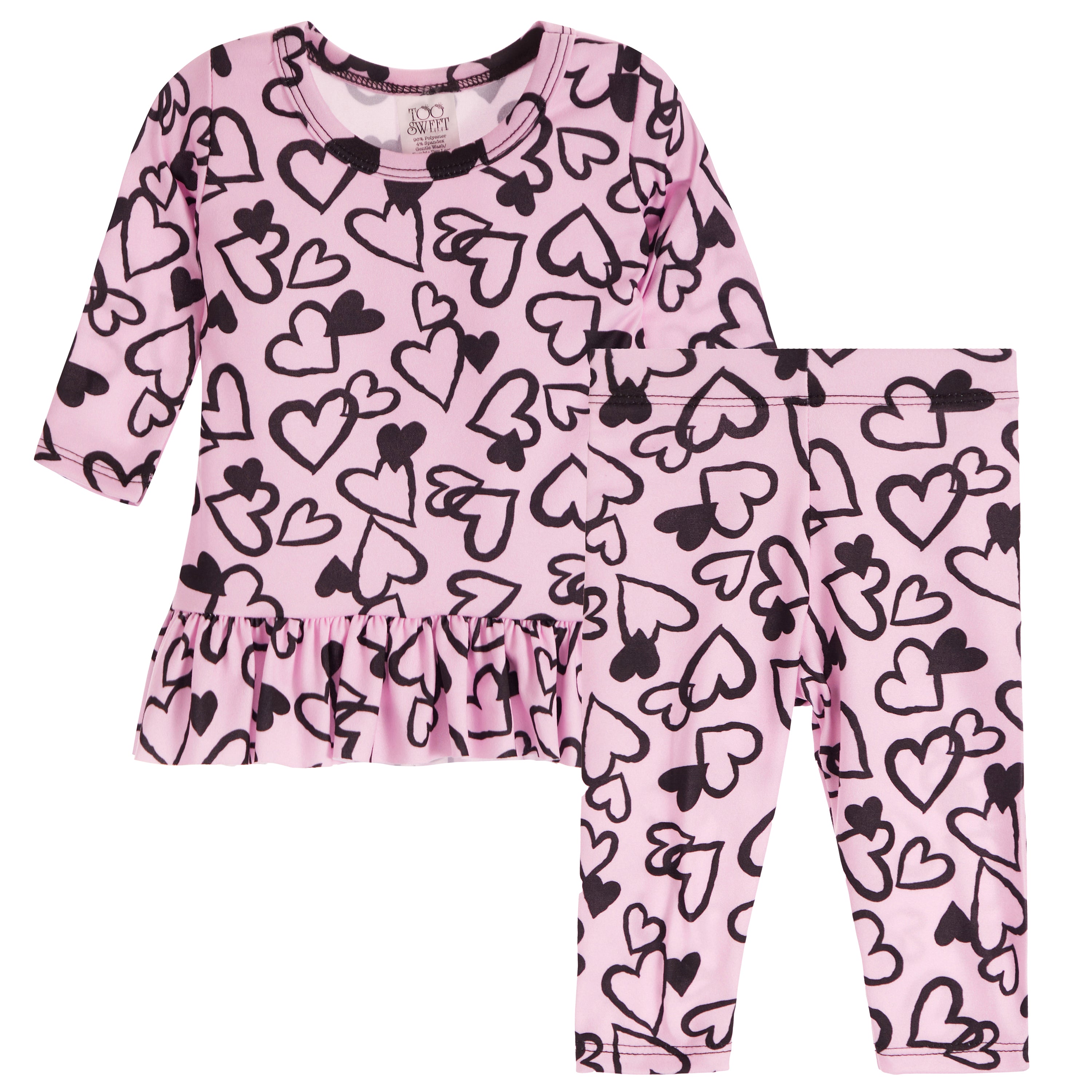 2pc Pink & Black Heart Ruffle Tunic Set - Denny's