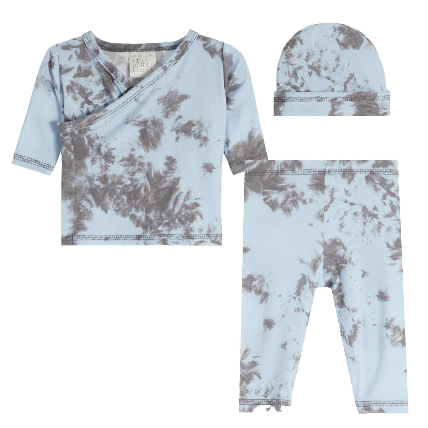 3pc Blue & Grey Tie Dye Kimono Set - Denny's