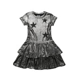 Black Stars Metallic Short Sleeve Dress