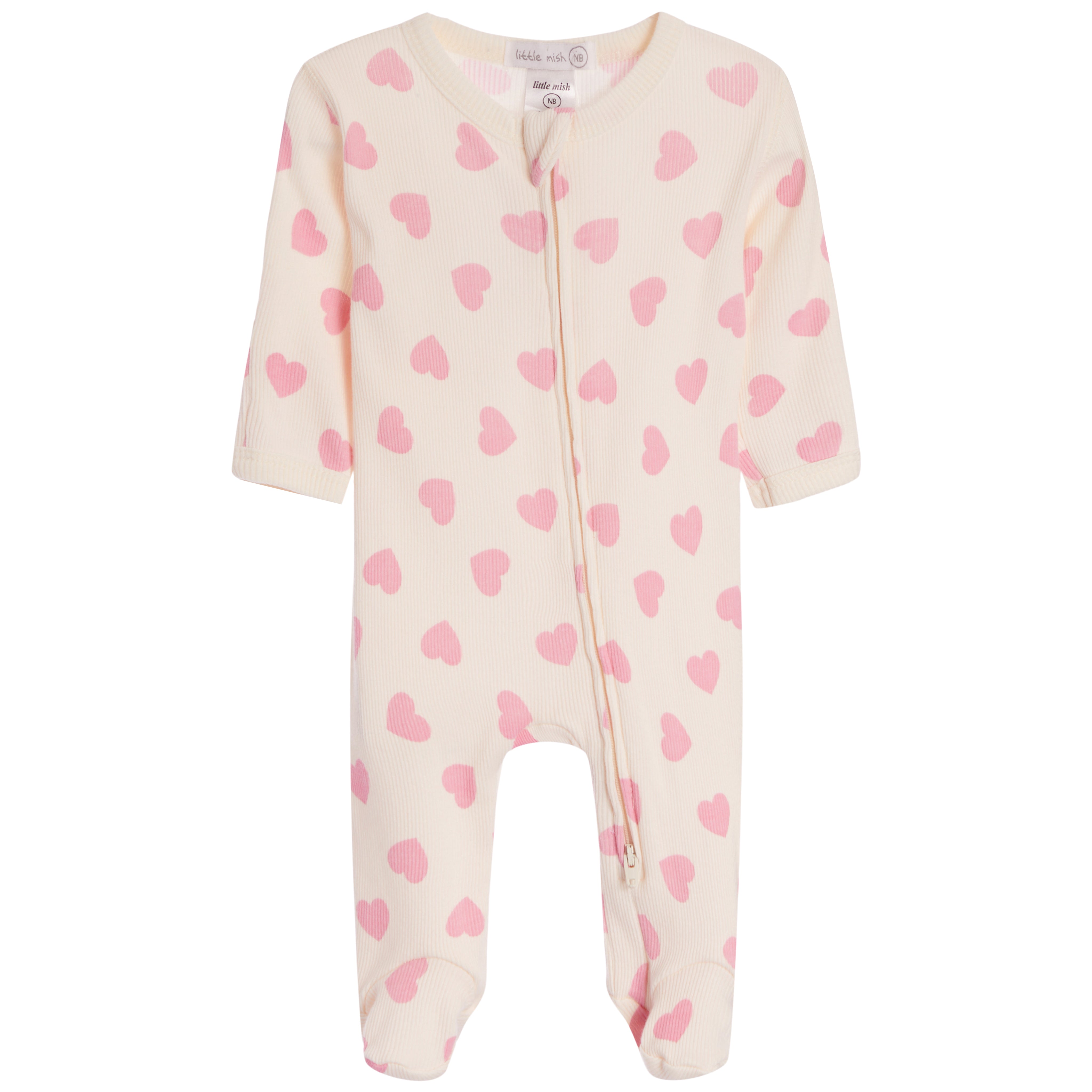 Pink Heart Rib Footie - Denny's