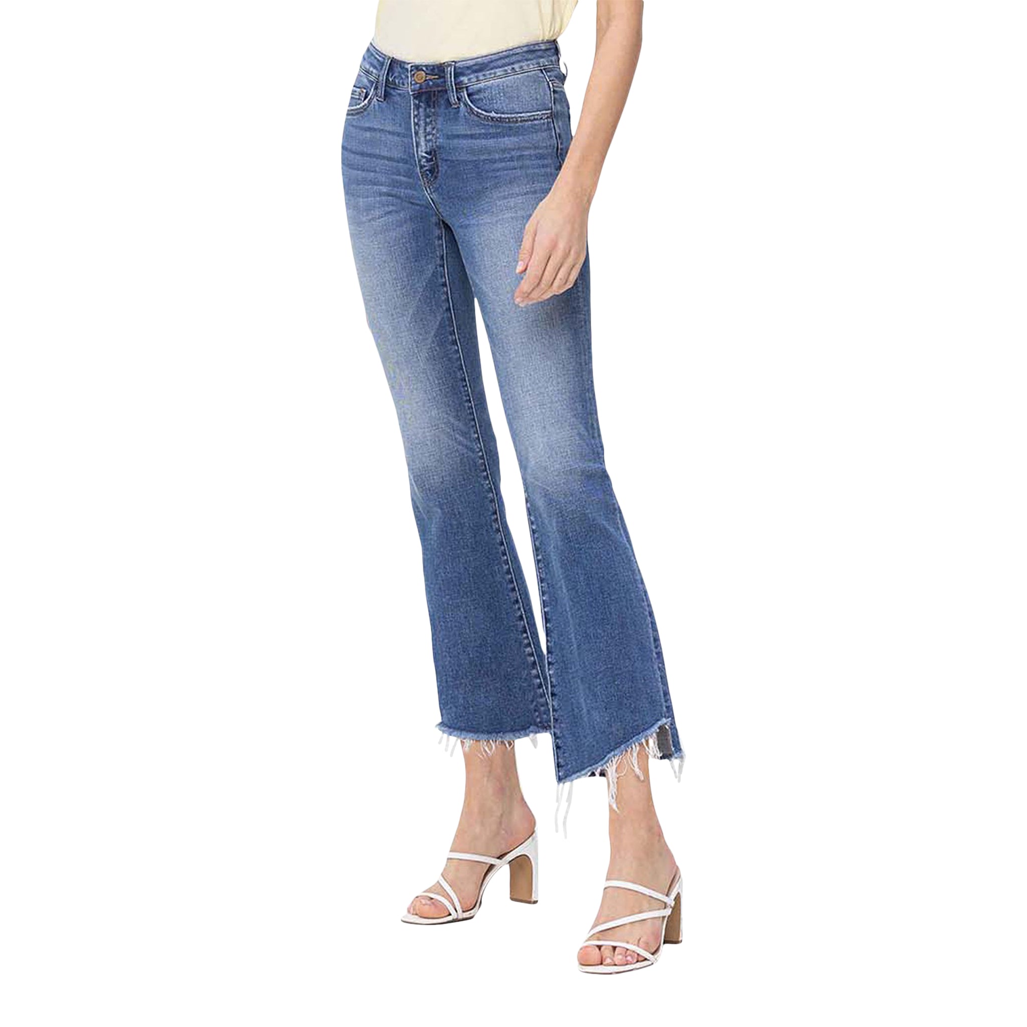 Mid Rise Frayed Hem Crop Flare - Denny's