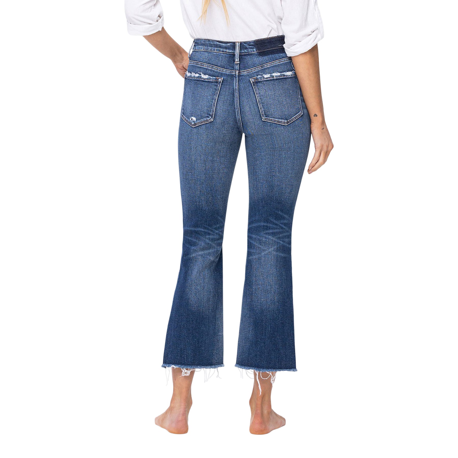 High Rise Step Hem Crop Flare Jean - Denny's