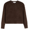 A dark brown long-sleeve knit sweater with a crew neck and ribbed cuffs and hem, shown flat against a white background.