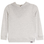 A light heather gray hooded sweatshirt with long sleeves and ribbed cuffs and hem, shown flat against a white background.