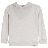 A light heather gray hooded sweatshirt with long sleeves and ribbed cuffs and hem, shown flat against a white background.