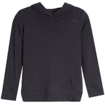A dark charcoal gray long-sleeve pullover sweater with a wide collar, shown flat against a plain white background.