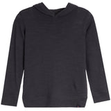 A dark charcoal gray long-sleeve pullover sweater with a wide collar, shown flat against a plain white background.