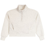A light beige heathered quarter-zip pullover sweatshirt with a mock neck, displayed flat against a solid white background.