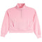 A light pink cropped long-sleeve quarter-zip sweatshirt with a mock neck collar, displayed on a clean white background.