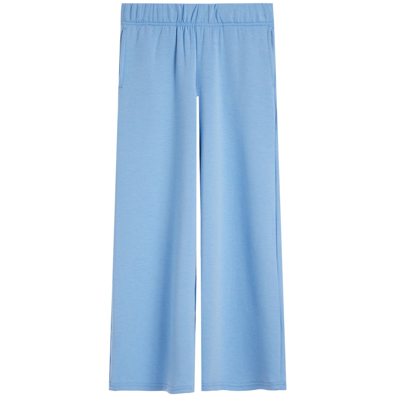Light blue wide-leg lounge pants with an elastic waistband, shown flat against a solid white background.