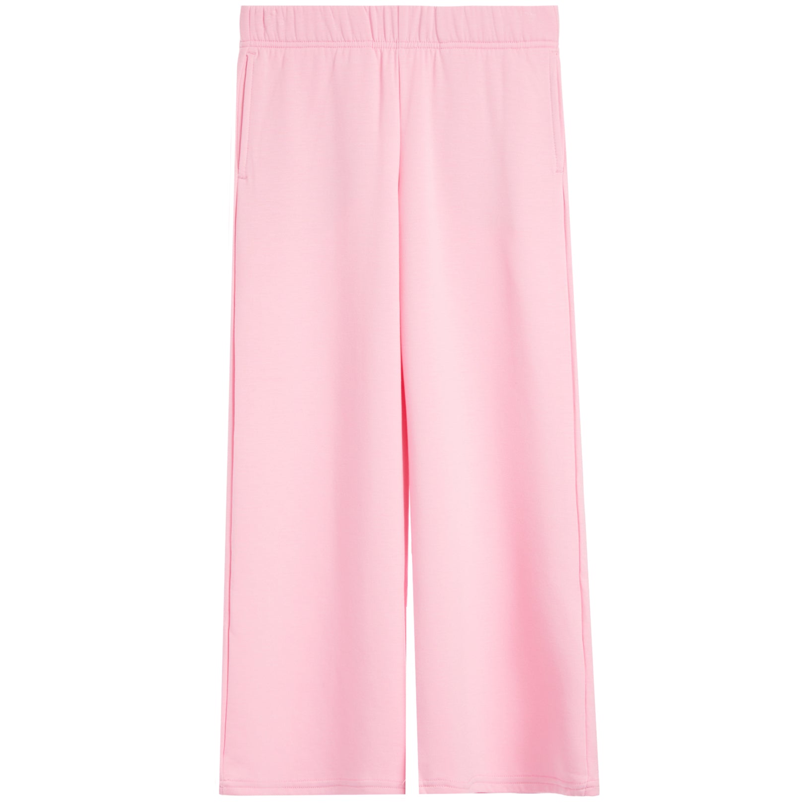 Light pink wide-leg sweatpants with an elastic waistband, shown flat against a solid white background.