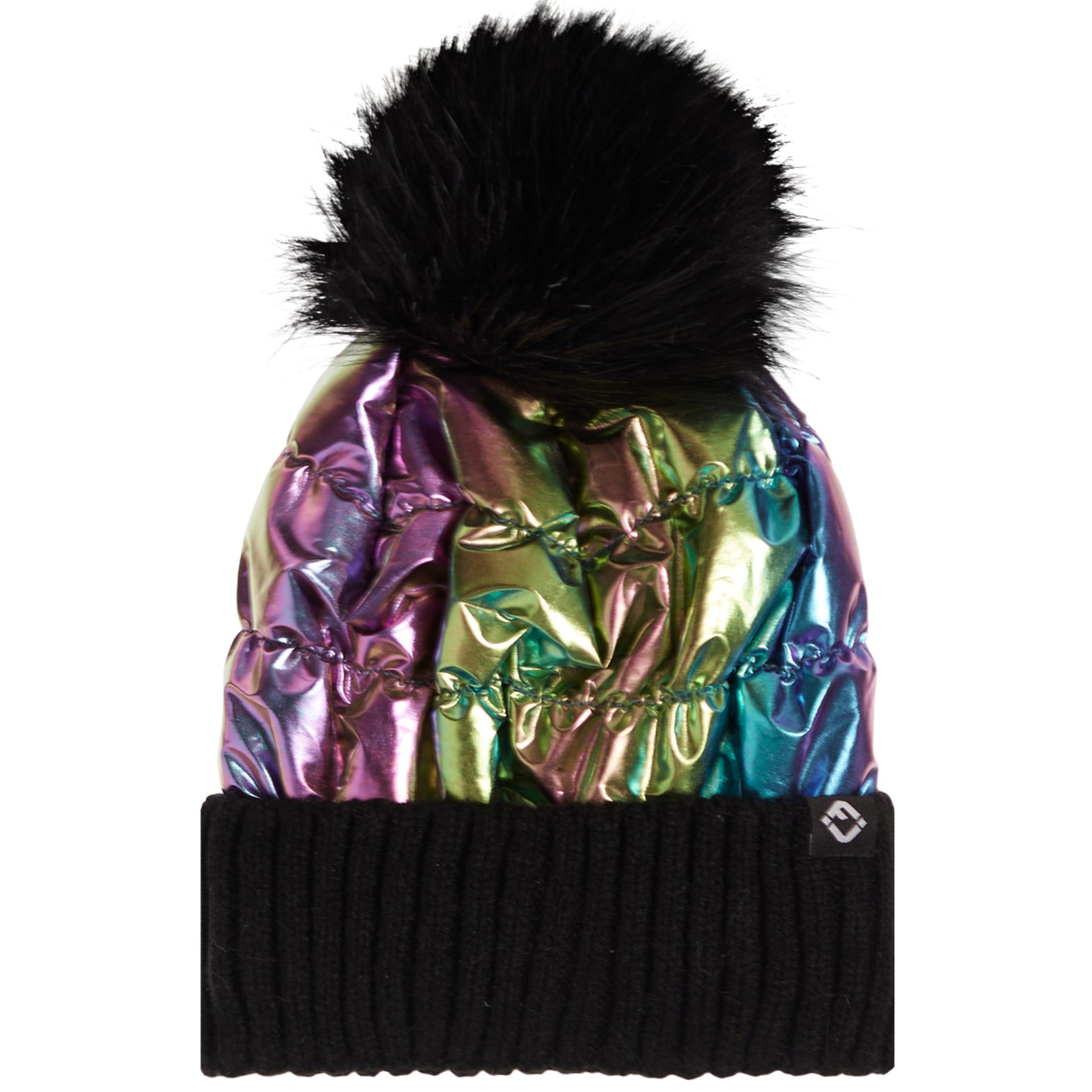metallic puffer hat with pom
