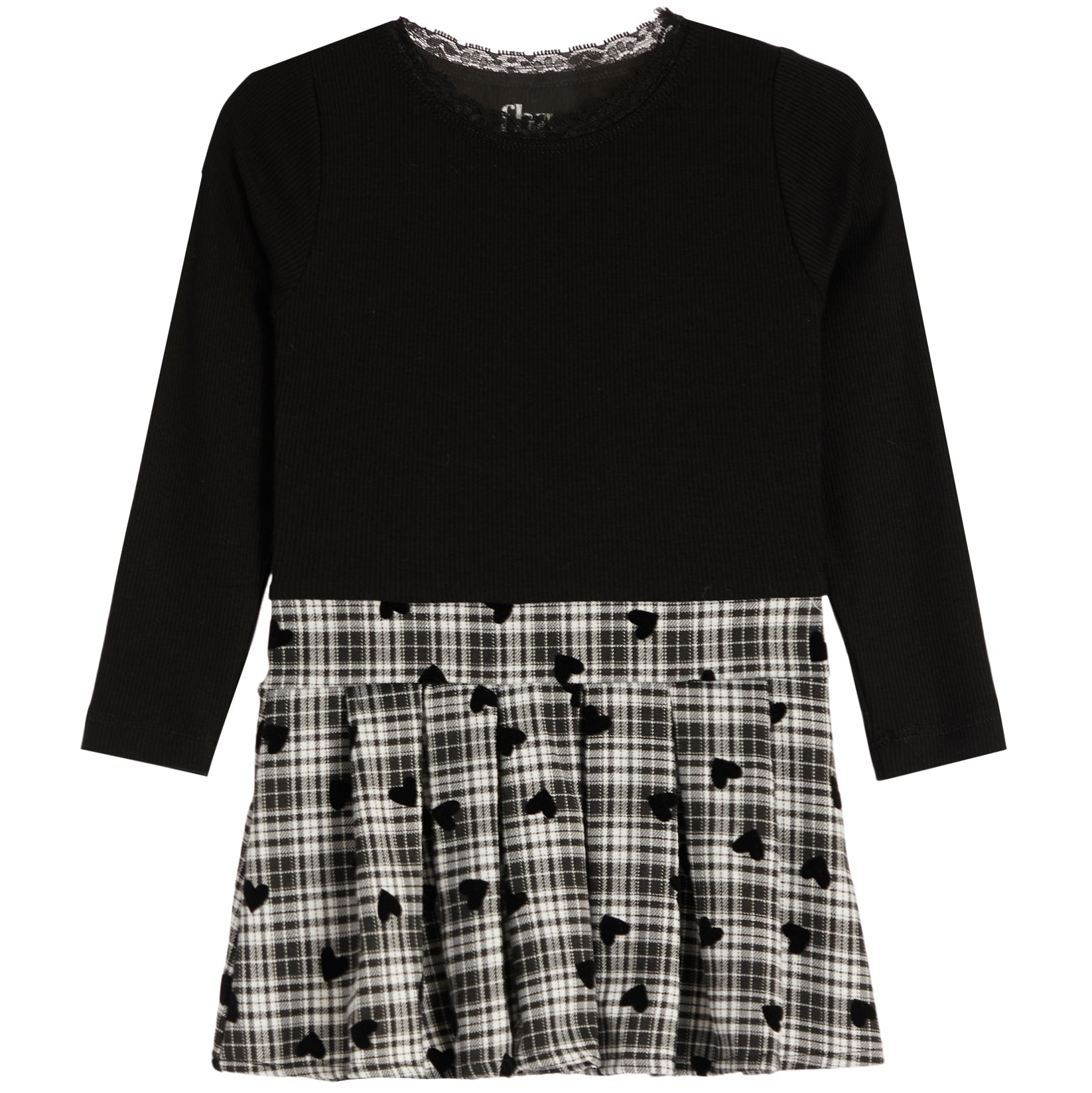 Long Sleeve Plaid Heart Bottom Dress - Denny's