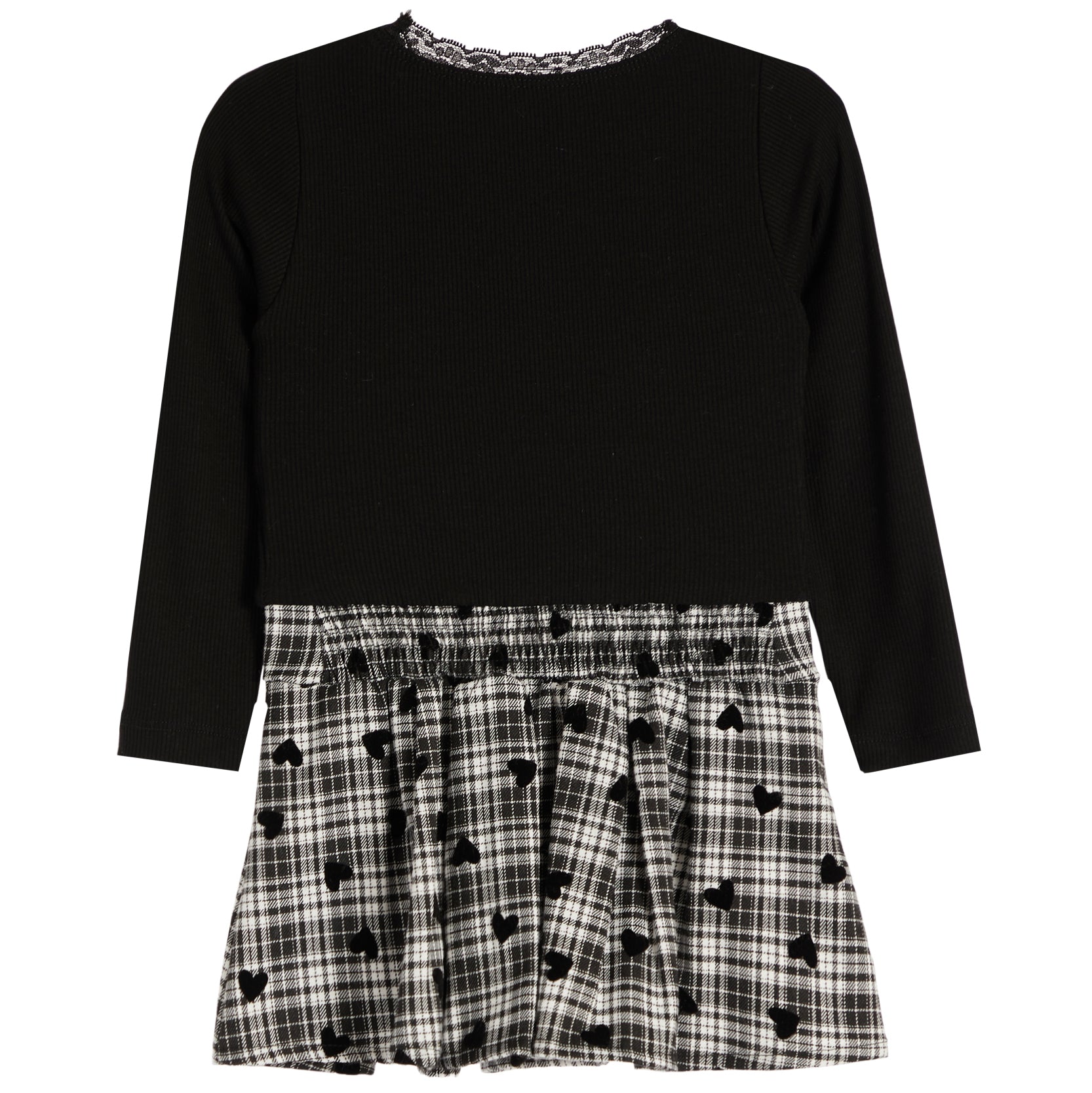 Long Sleeve Plaid Heart Bottom Dress - Denny's
