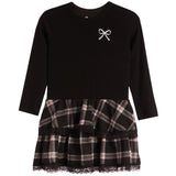 Bow Long Sleeve Plaid Dress