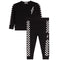 A two-piece kids' outfit set consisting of a black long-sleeve sweatshirt and matching jogger pants, both featuring a white lightning bolt graphic and a black-and-white checkered stripe down the sleeve and leg.