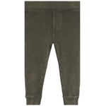 jogger pants in a olive color. the pants have a wide elastic waistband and cuffs.