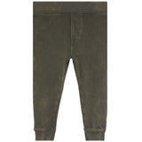 jogger pants in a olive color. the pants have a wide elastic waistband and cuffs.