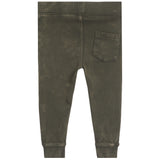 jogger pants in a olive color. the pants have a wide elastic waistband and cuffs with back pocket.
