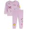 Two-piece set in light lavender purple, featuring a long-sleeve sweatshirt and matching pants. The set is decorated with cute cartoon graphics including a pink bow, a pink heart with wings, a yellow smiley face, a diamond, and a star w rainbow.