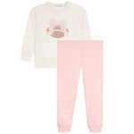 Cream Long Sleeve Football Bow French Terry with Pink Jogger with Bows