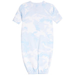 A baby long-sleeve footless converter with a light blue and white camouflage pattern, shown from the back on a white background.