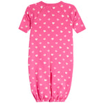 A pink short-sleeve baby converter with an all-over pattern of small white and light pink hearts, shown against a plain white background.
