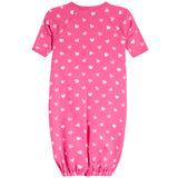 A pink short-sleeve baby converter with an all-over pattern of small white and light pink hearts, shown against a plain white background.