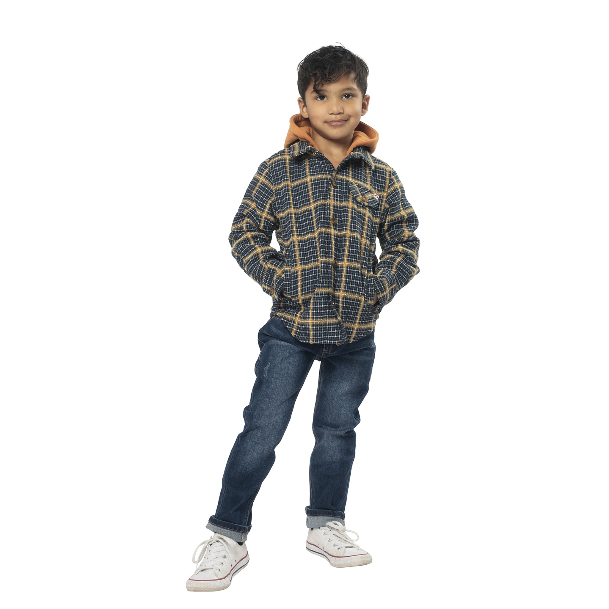 Glen Hooded Shirt In Evergreen - Denny's