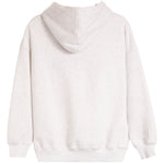 A light heather gray pullover hoodie shown from the back, featuring a relaxed fit, ribbed cuffs, and a ribbed hem on a solid white background.