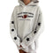 A light heather gray hoodie with a black and white football graphic on the chest reading 'Friday Night Lights Football America,' plus black star patches on the sleeves, shown on a cropped model against a white background.