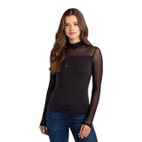 Mesh Mock Neck Long Sleeve Top - Denny's
