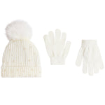 Ivory Pom Pom Beanie w/Pearls 2pc Glove Set - Denny's