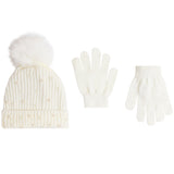 Ivory Pom Pom Beanie w/Pearls 2pc Glove Set - Denny's