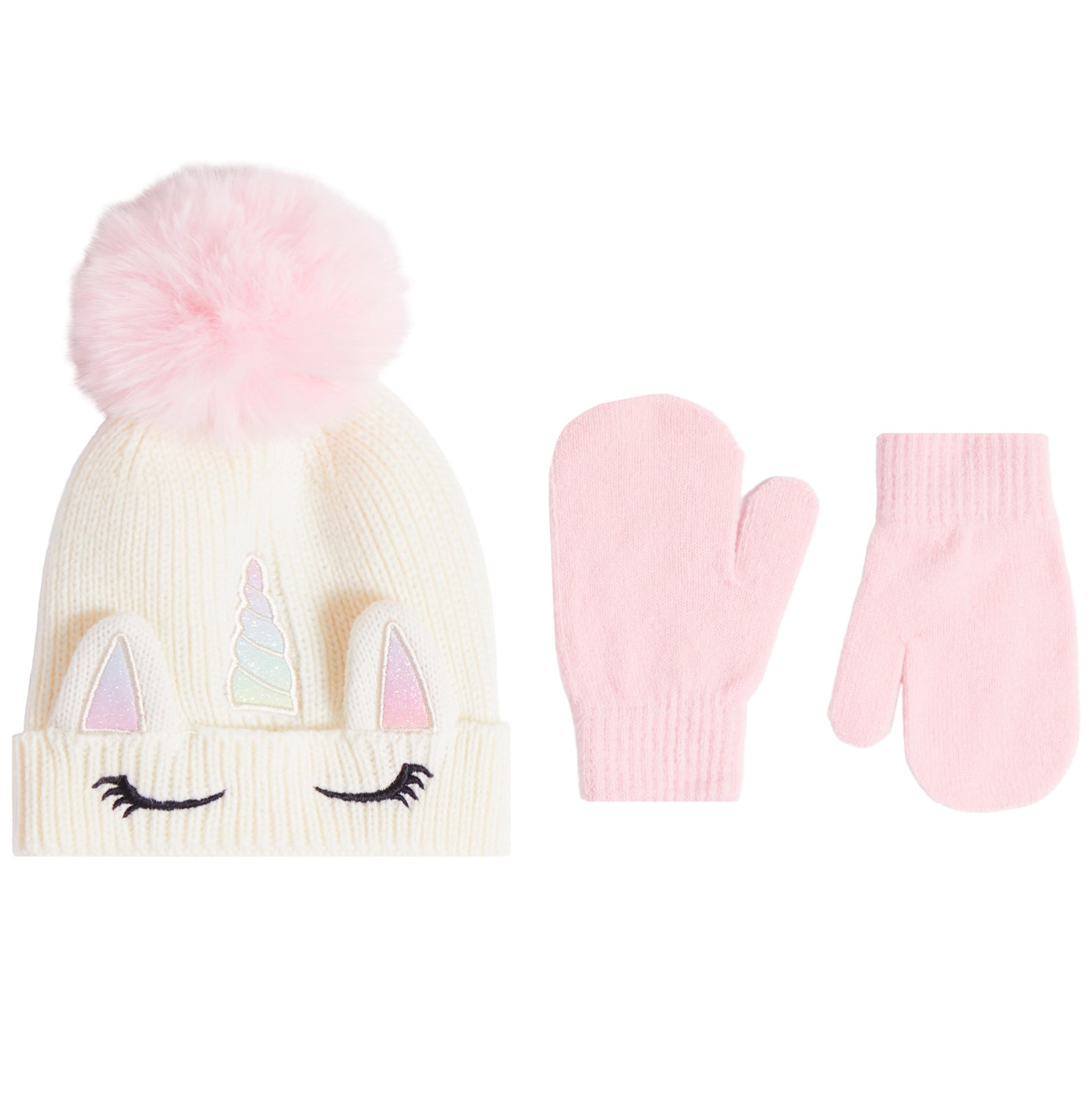 Unicorn Pom Pom Beanie 2pc Glove Set - Denny's