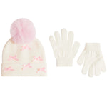 Ivory Pom Pom Hat w/Pink Bows 2pc Glove Set - Denny's