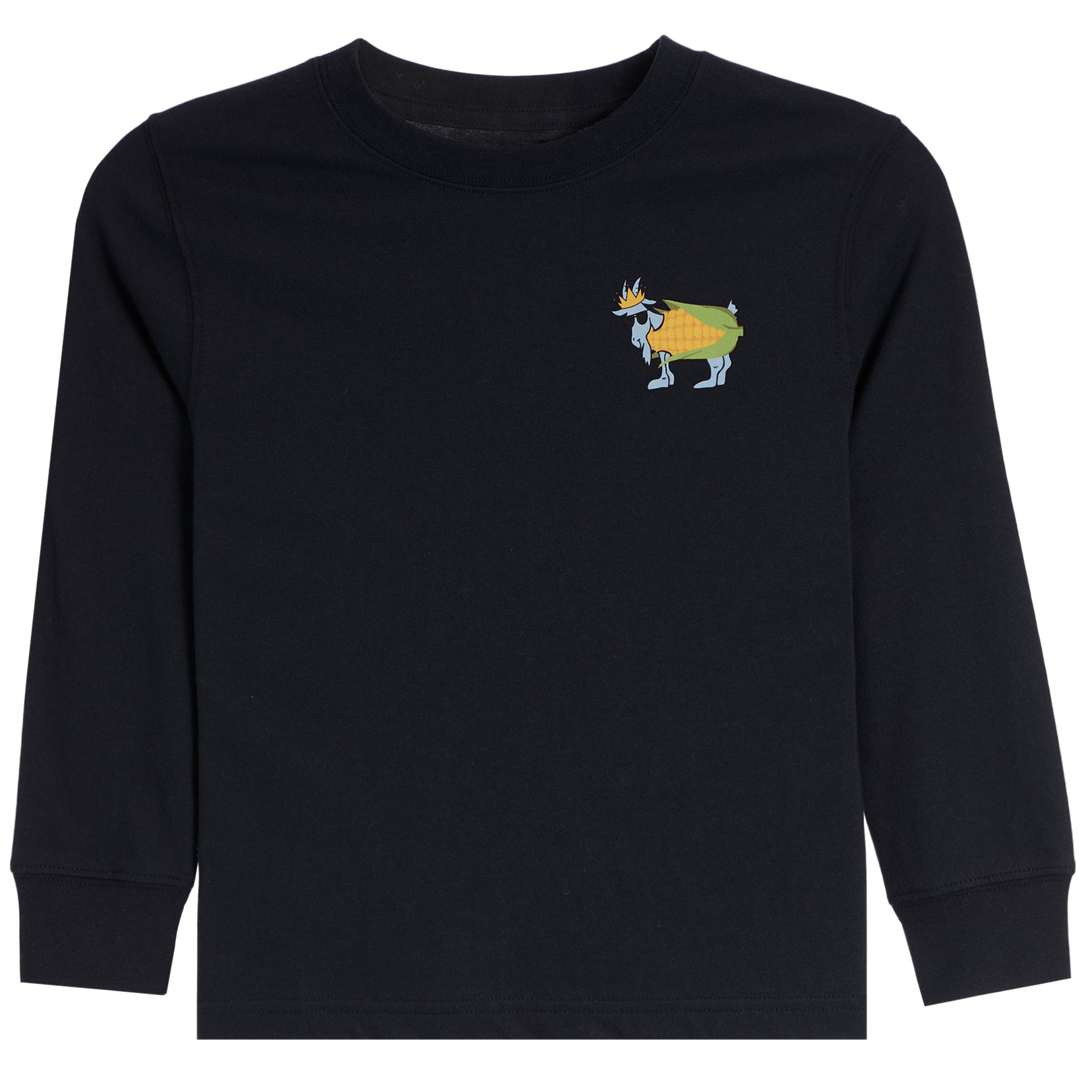 Black long sleeve tee with corn on the cob GOAT