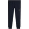 Navy blue sweatpants with a small dark embroidered logo on the left thigh, shown flat against a white background.