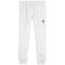 Light heather gray sweatpants with an elastic waistband, side pockets, and a small black graphic on the left thigh.