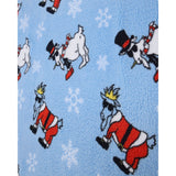 A light blue blanket or throw featuring a repeating pattern of cartoon Santa Claus goat and Snowman goat with white snowflakes, shown on a plain white background.