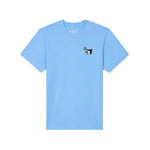 A light blue short-sleeve t-shirt with a small embroidered dog graphic on the left chest, shown on a plain white background.