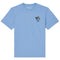 A light blue short-sleeve t-shirt by GOAT, featuring a small embroidered cartoon character on the left chest, displayed on a clean white background.