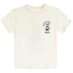 An off-white short-sleeve crewneck t-shirt featuring a small cartoon graphic of a soccer player wearing a gold crown on the left chest, with the word 'SOCCER' arched above.