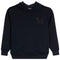 A dark navy blue hooded sweatshirt with a small tonal embroidered goat graphic on the left chest, displayed against a solid white background.