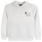 A light heather gray pullover hoodie with a small black line-art graphic of a goat wearing sunglasses on the left chest, displayed against a solid white background.