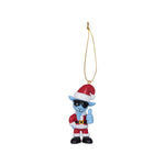 A Santa-clad cartoon character hanging ornament with a gold hanging string, shown on a plain white background.