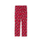 Red holiday-themed lounge pant with an all-over print of snowman and snowflakes, shown flat against a white background.