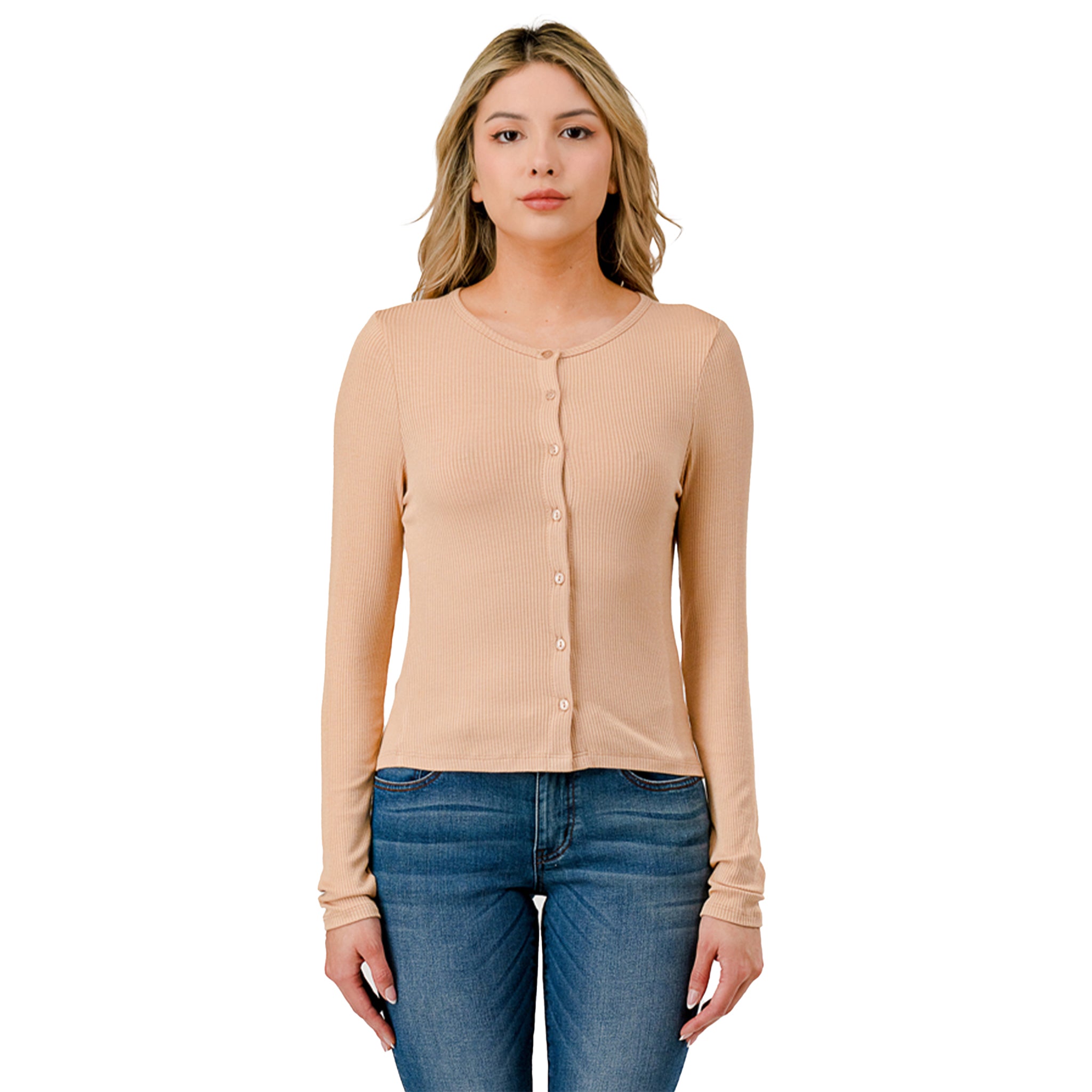 Ribbed Long Sleeve Button Cardigan - Denny's